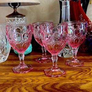 Set of 3 Pink Vintage Fostoria moonstone water goblets wine glasses